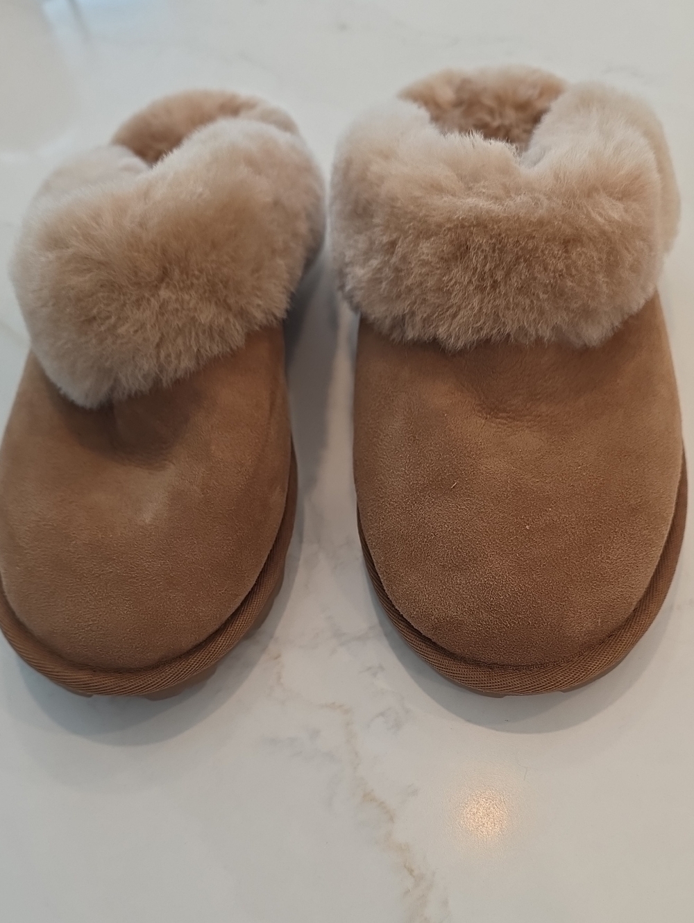 Mens Suede Slippers, Tan Color, Size 9.
